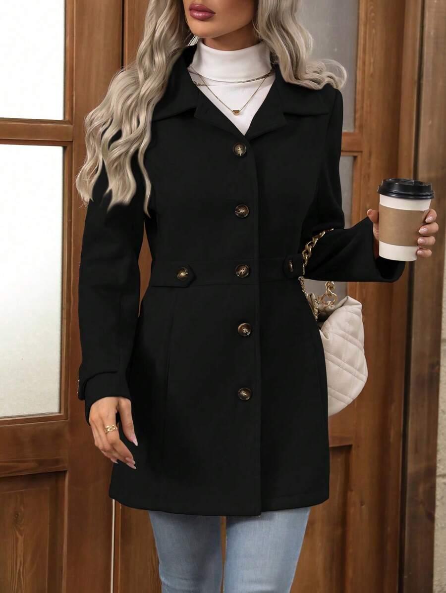 SHEIN CZARNY KLASYCZNY PŁASZCZ W01__XL