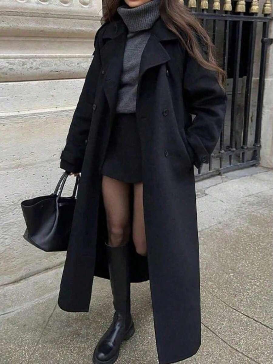 SHEIN CZARNY KLASYCZNY PŁASZCZ W01__XS