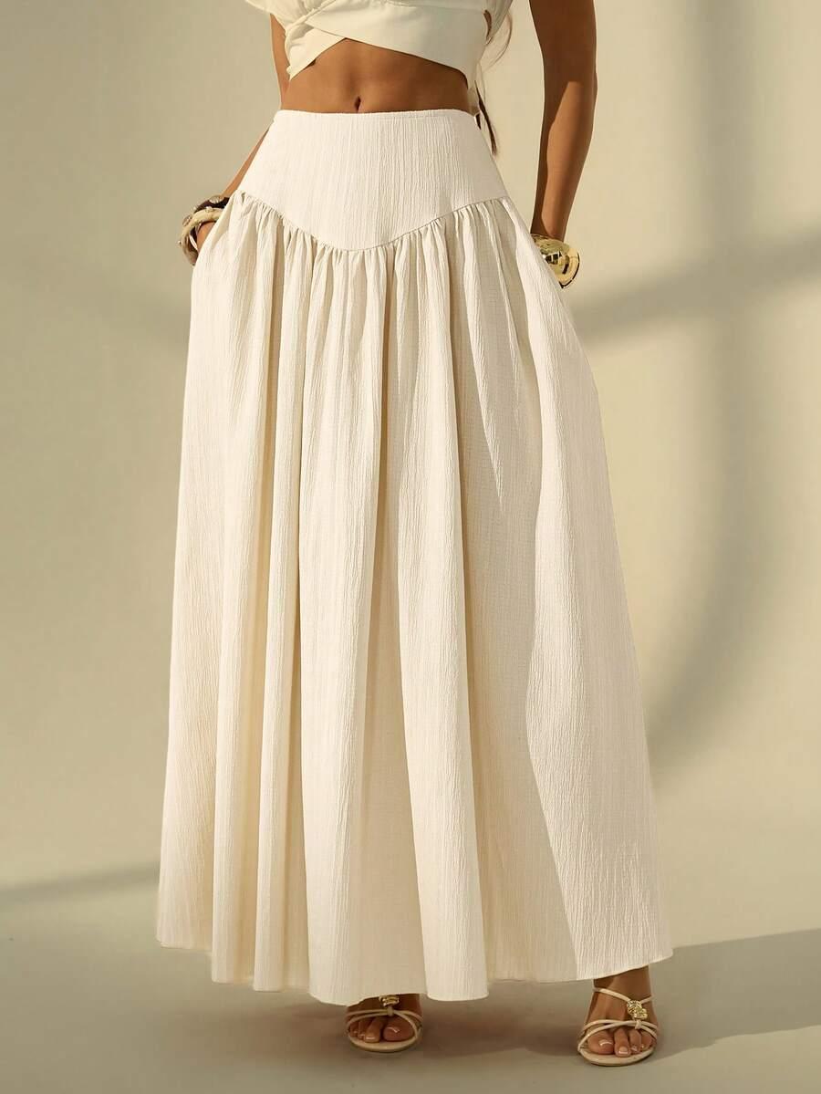 SHEIN BEŻOWA MAXI SPÓDNICA S06__L