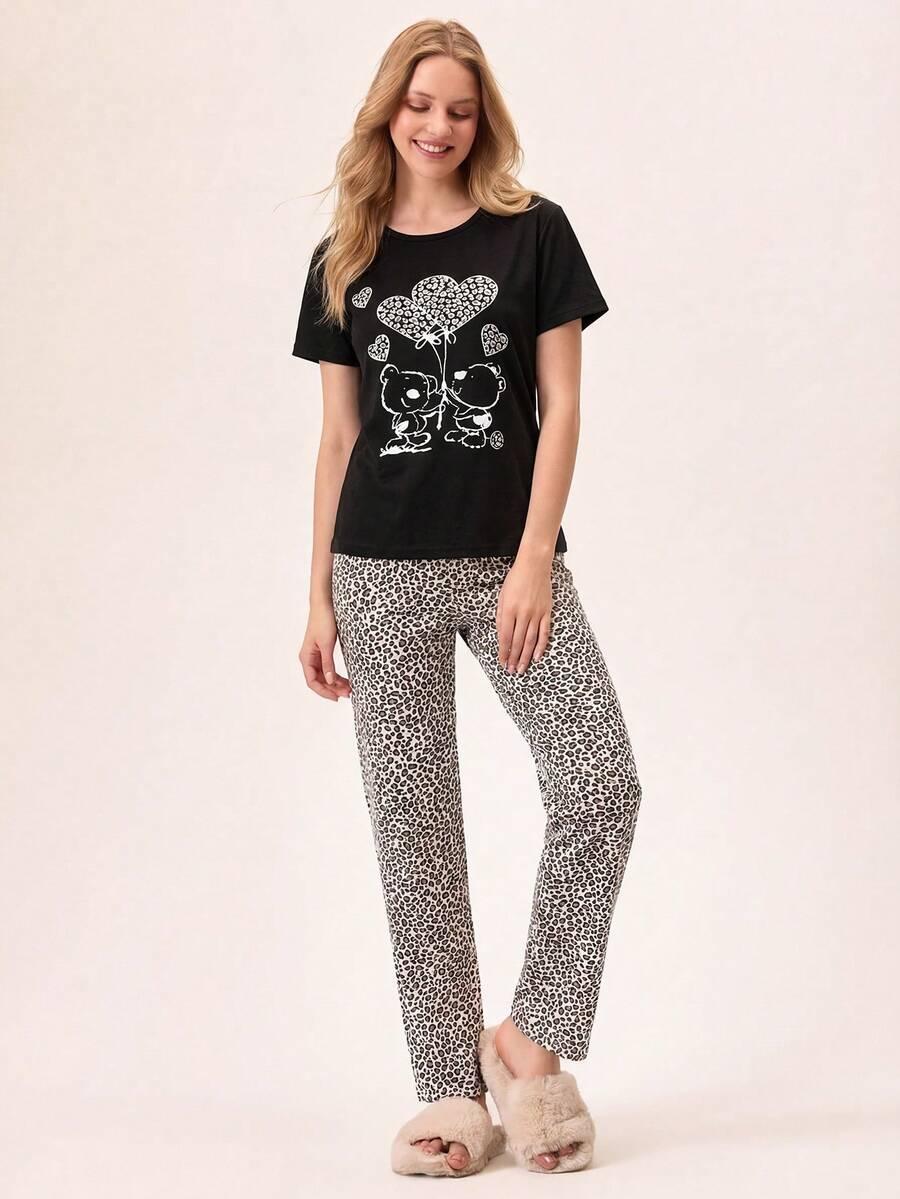 LOOMLIN PIŻAMA KOMPLET T-SHIRT SPODNIE ANIMAL PRINT PK01__XL