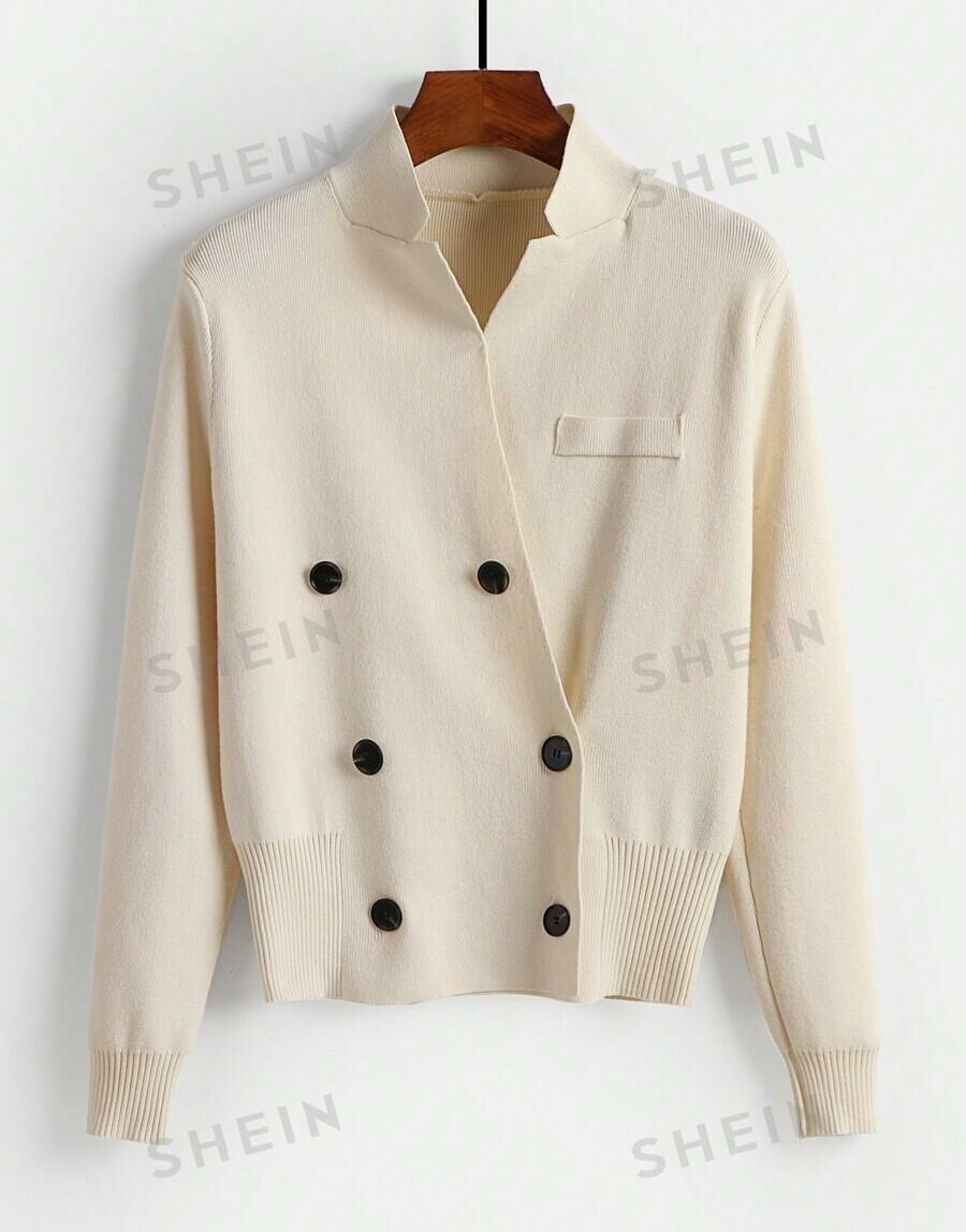 SHEIN KREMOWY SWETER GUZIKI STÓJKA S06__XL