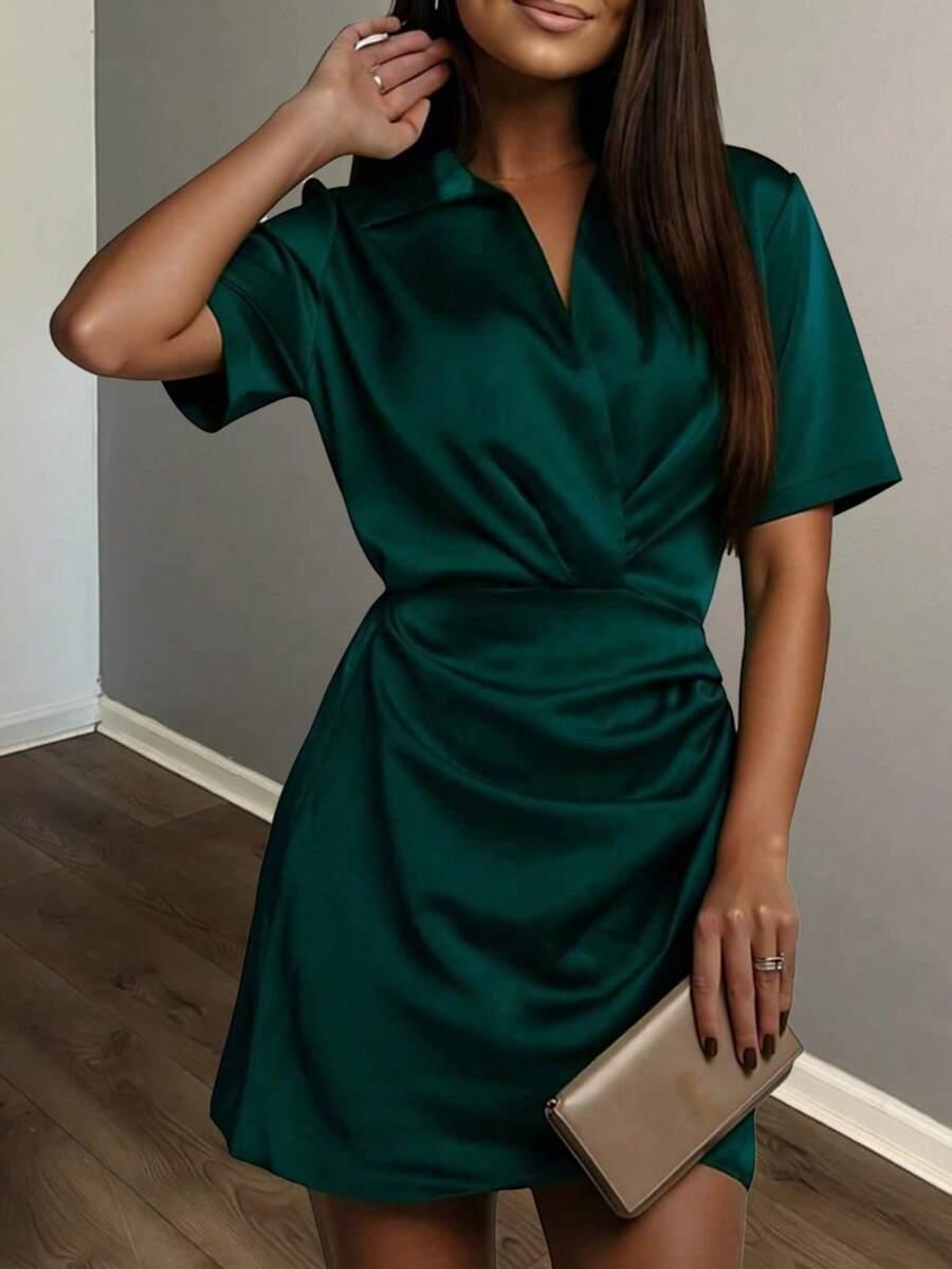 SHEIN ZIELONA MINI SUKIENKA KOŁNIERZYK S06__M