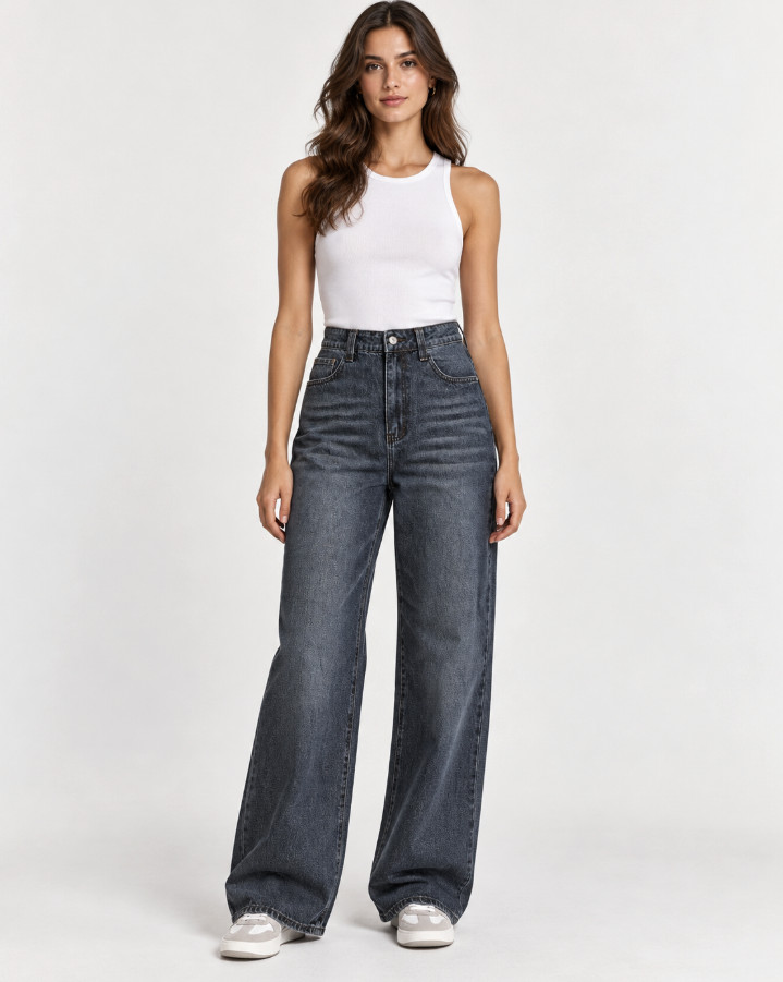 SHEIN SPODNIE JEANS WIDE LEG KIESZENIE WYSOKI STAN PK01__XL