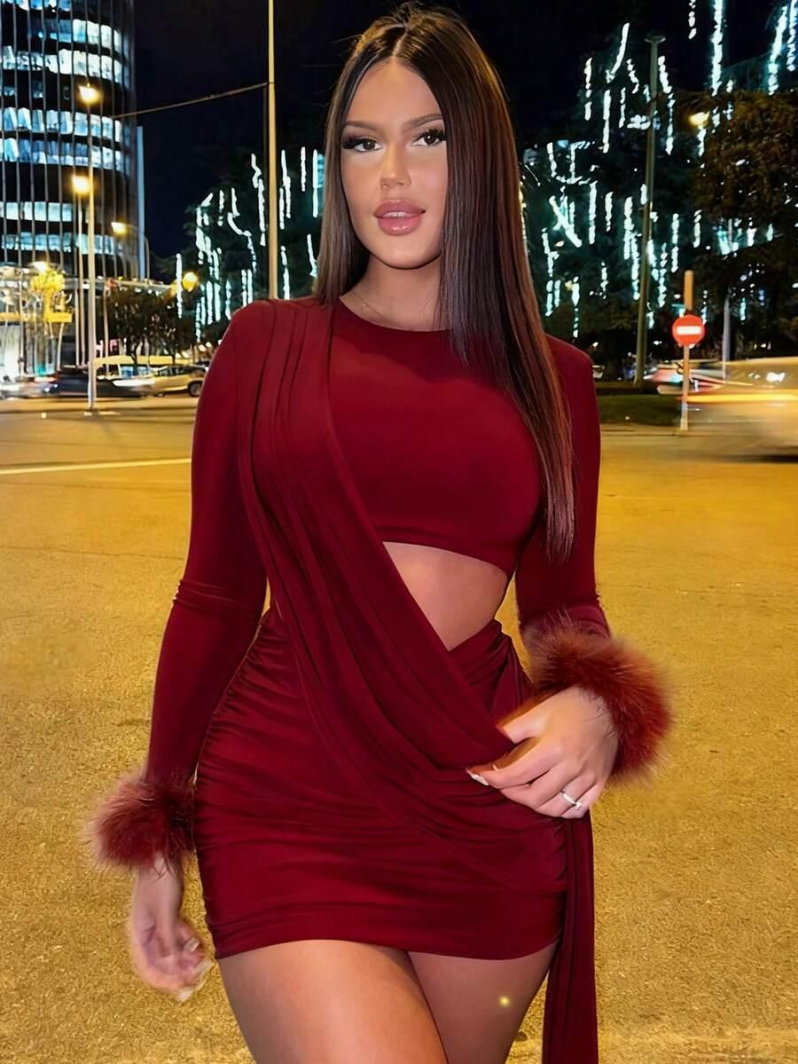 SHEIN CZERWONA MINI SUKIENKA PIÓRA S06__L