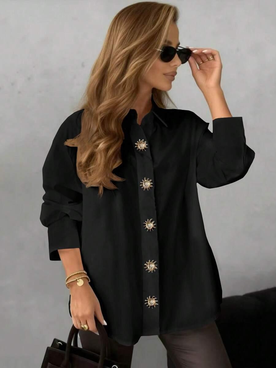 SHEIN CZARNA KOSZULA ZDOBIENIE S06__S