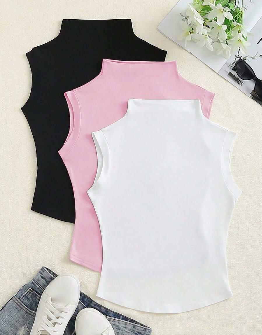 SHEIN GŁADKI TOP BEZ RĘKAWÓW 3-PACK S06__S
