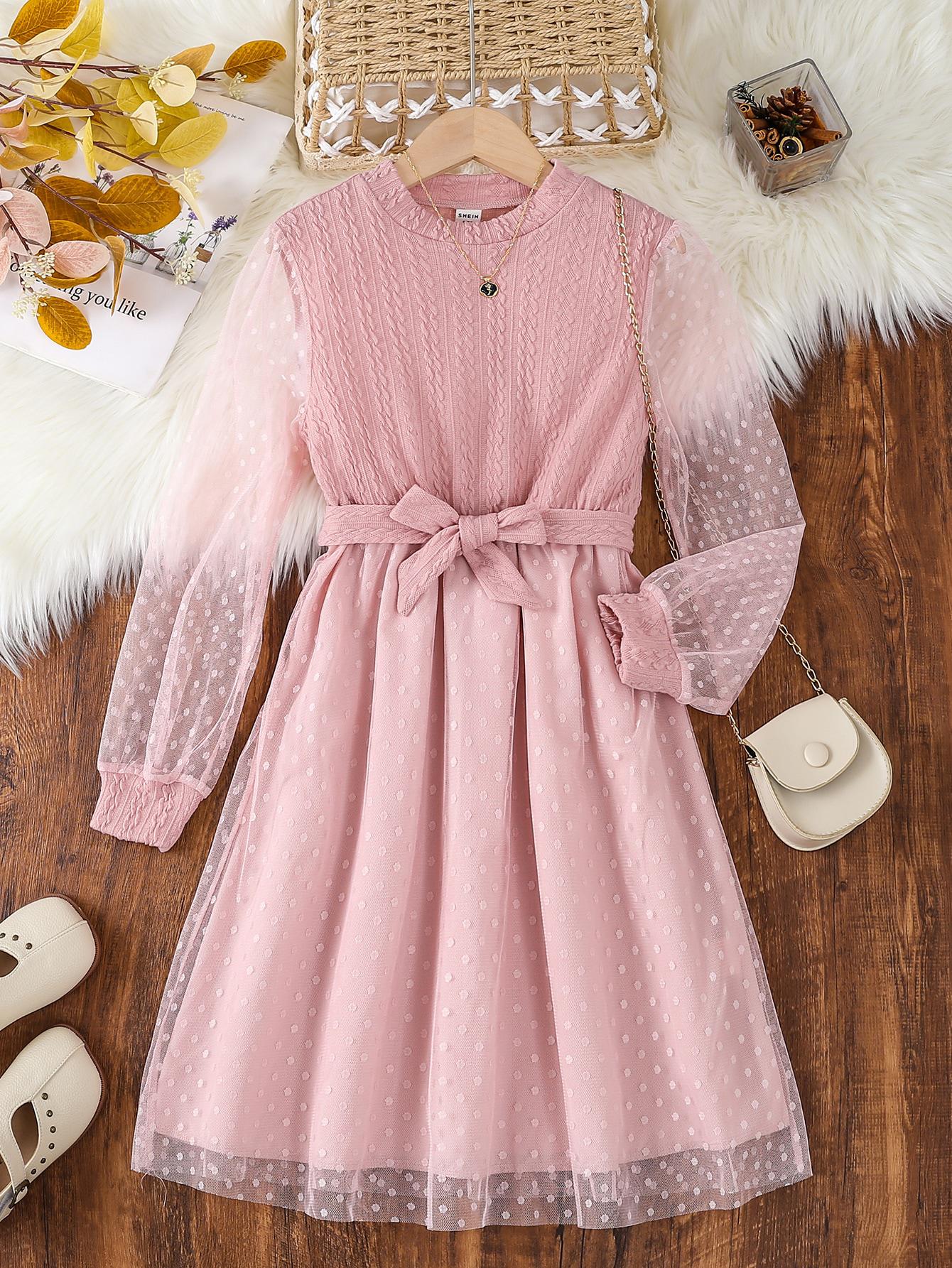 SHEIN RÓŻOWA SUKIENKA Z DŁUGIM RĘKAWEM S06__134-140CM