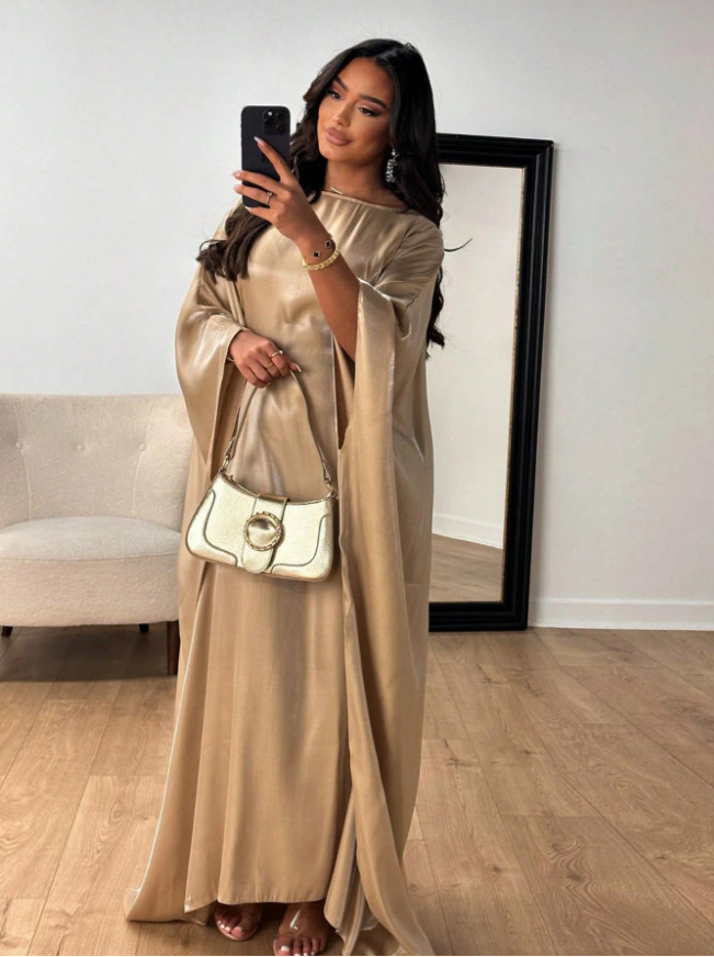 SHEIN BEŻOWA MAXI SUKIENKA S06__OS