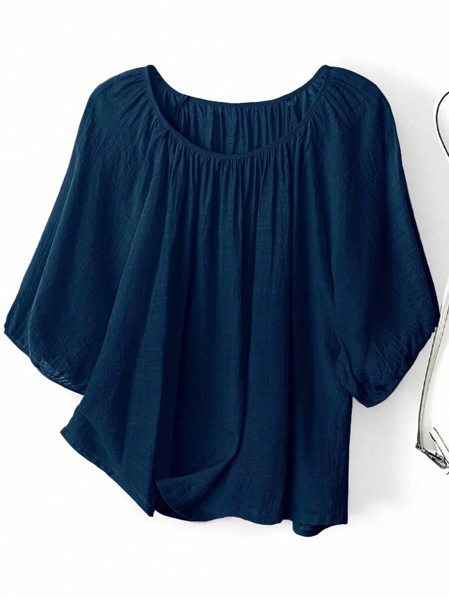 SHEIN GRANATOWA BLUZKA KRÓTKI RĘKAW S06__48