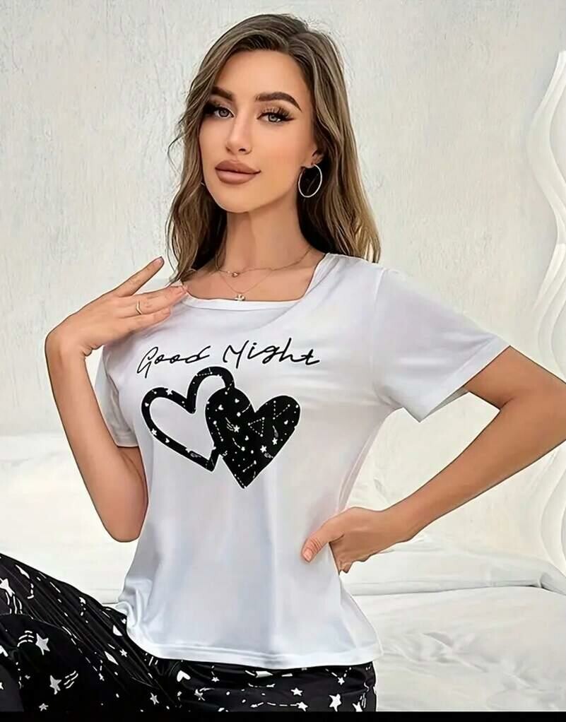 SHEIN GÓRA OD PIŻAMY T-SHIRT NADRUK PK01__XXL