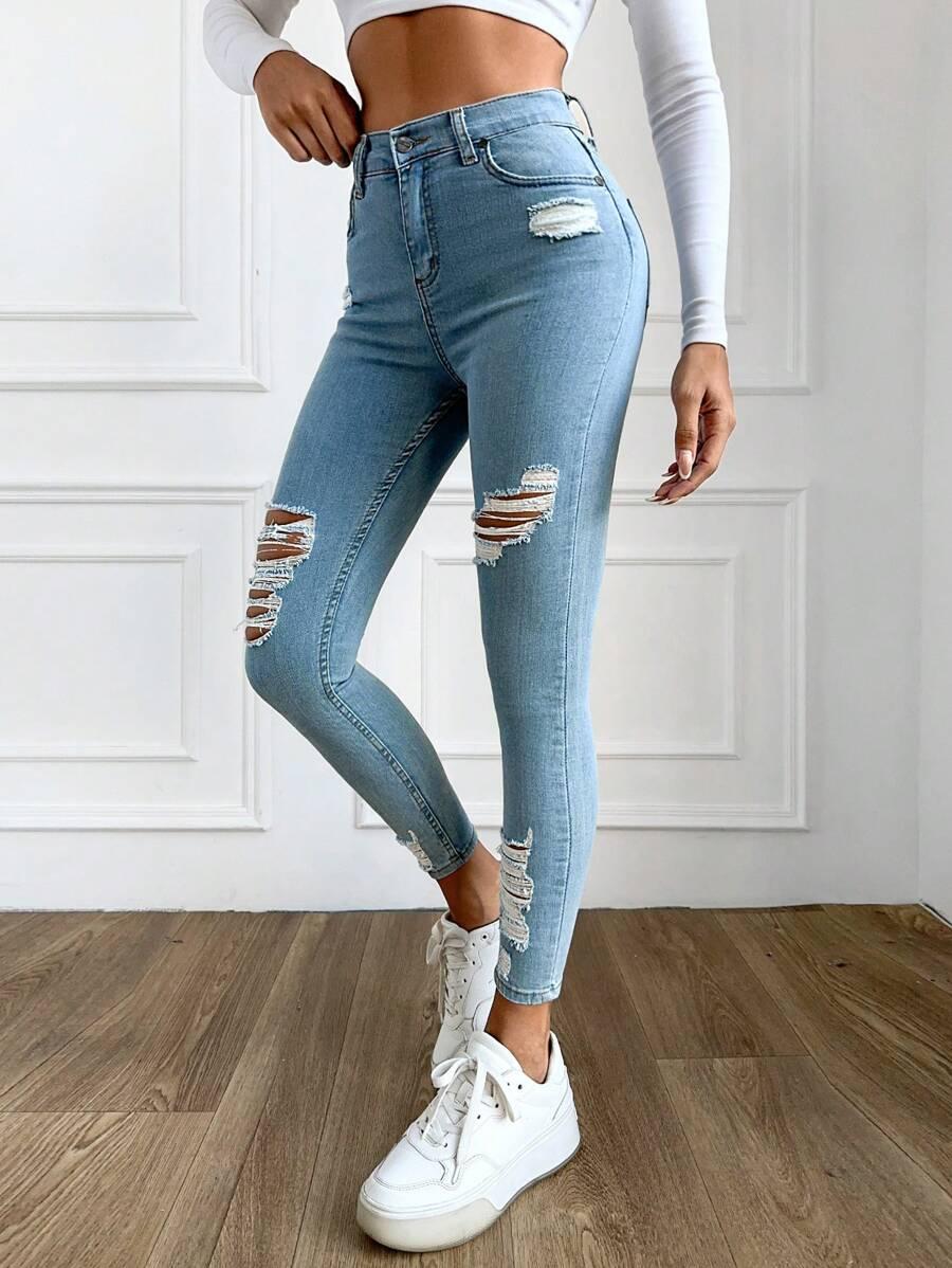 SHEIN SPODNIE JEANS RURKI DZIURY