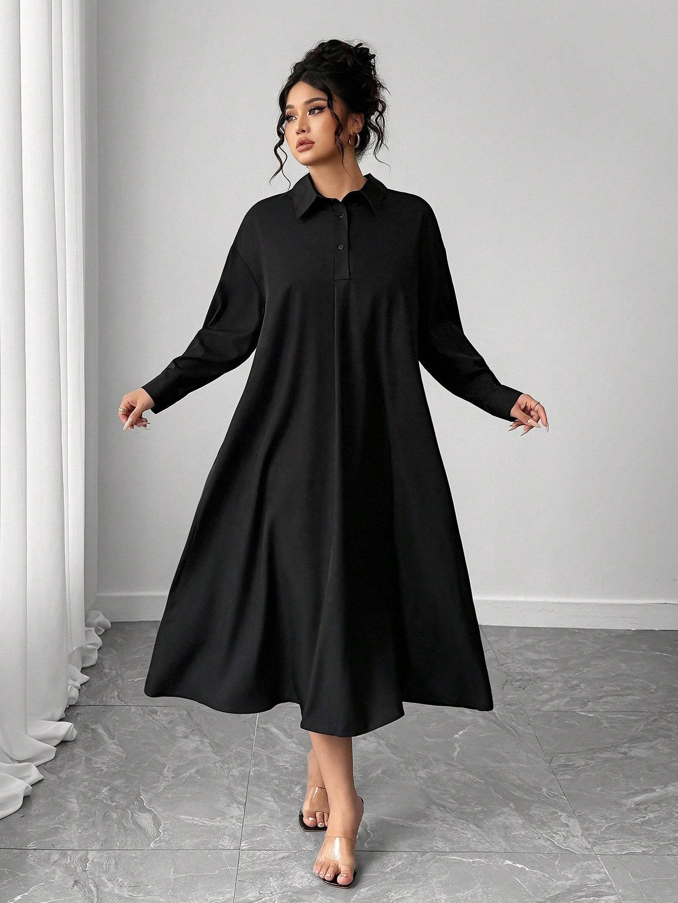SHEIN KOSZULOWA CZARNA SUKIENKA DŁUGI RĘKAW PK01__48