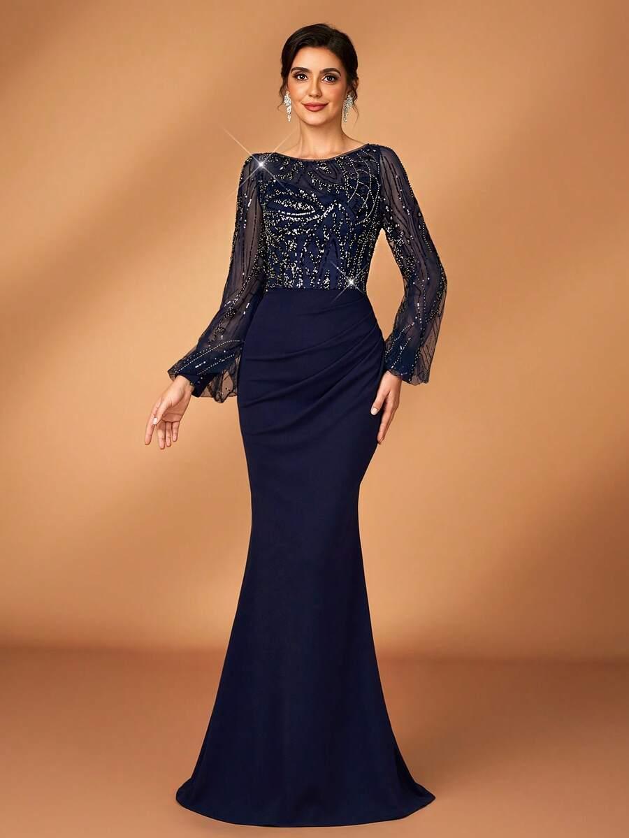 SERIN GRANATOWA SUKIENKA MAXI CEKINY S06__L