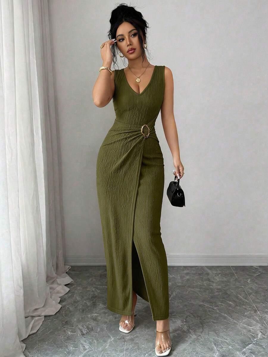 SHEIN ZIELONA MAXI SUKIENKA BEZ RĘKAWÓW S06__S