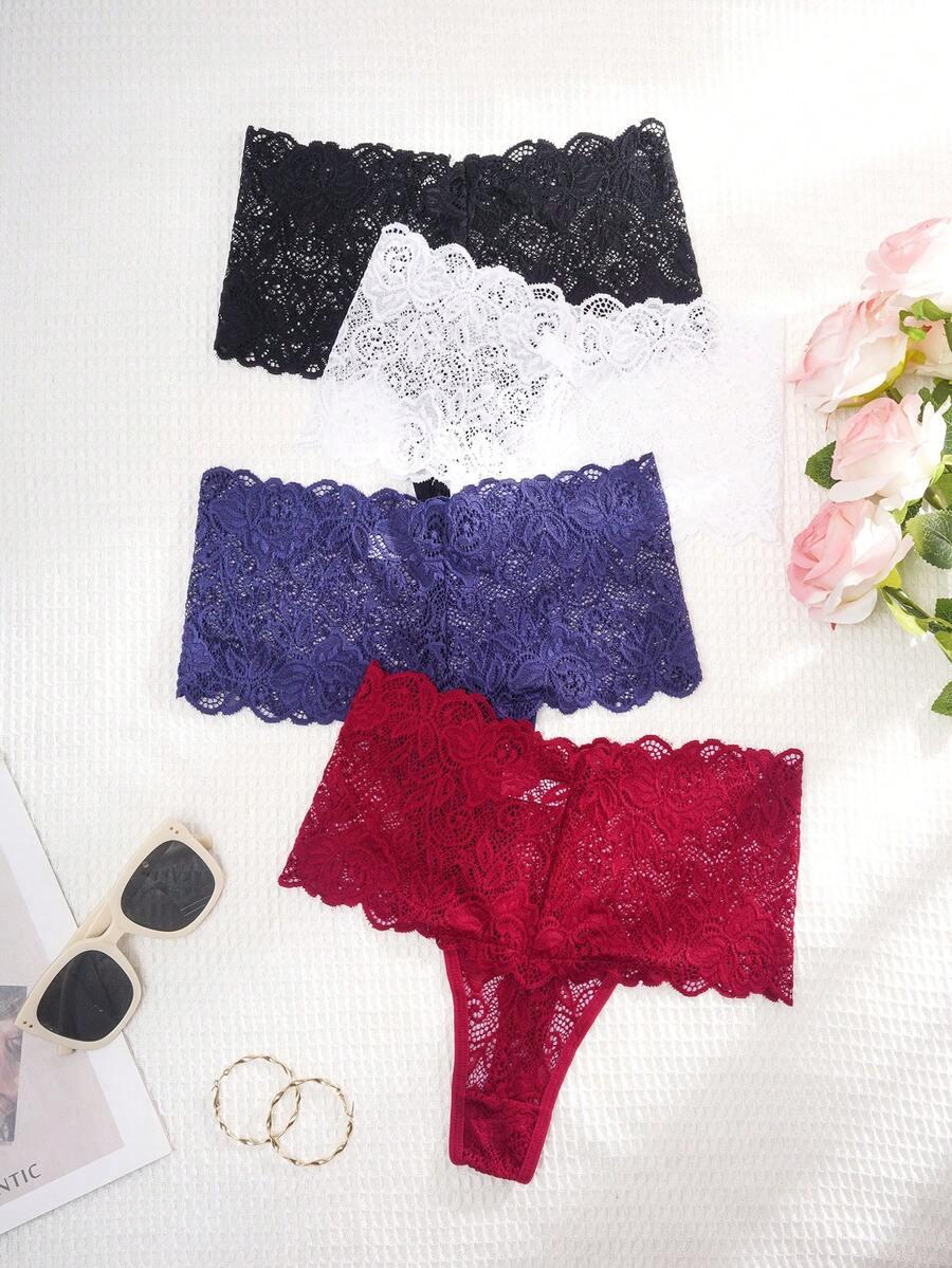 SHEIN KORONKOWE MAJTKI 4-PACK S06__L