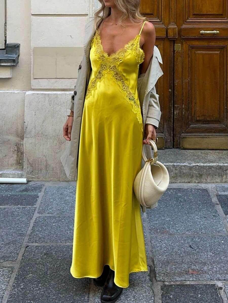 SHEIN SATYNOWA SUKIENKA NA RAMIĄCZKACH KORONKA PK01__XL