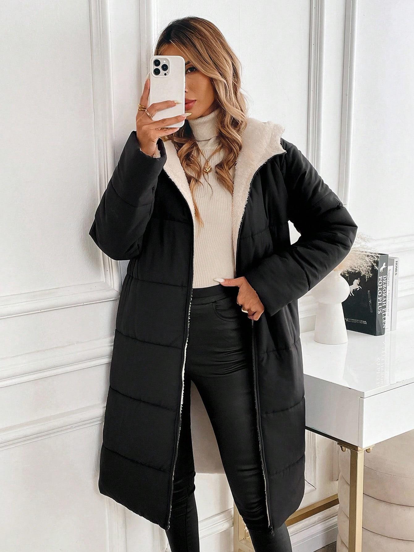 SHEIN CZARNA PIKOWANA KURTKA Z KAPTUREM W01__46