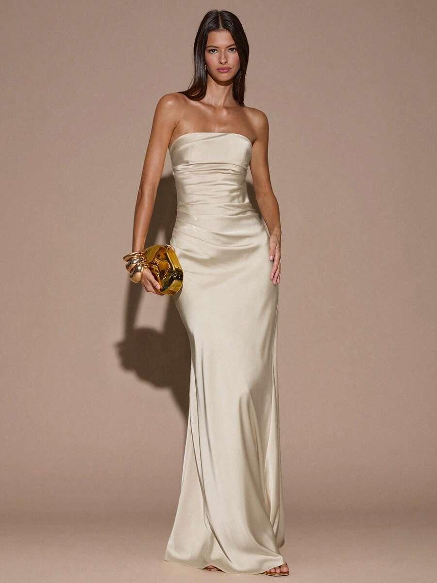 SHEIN BEŻOWA MAXI SUKIENKA S09__S