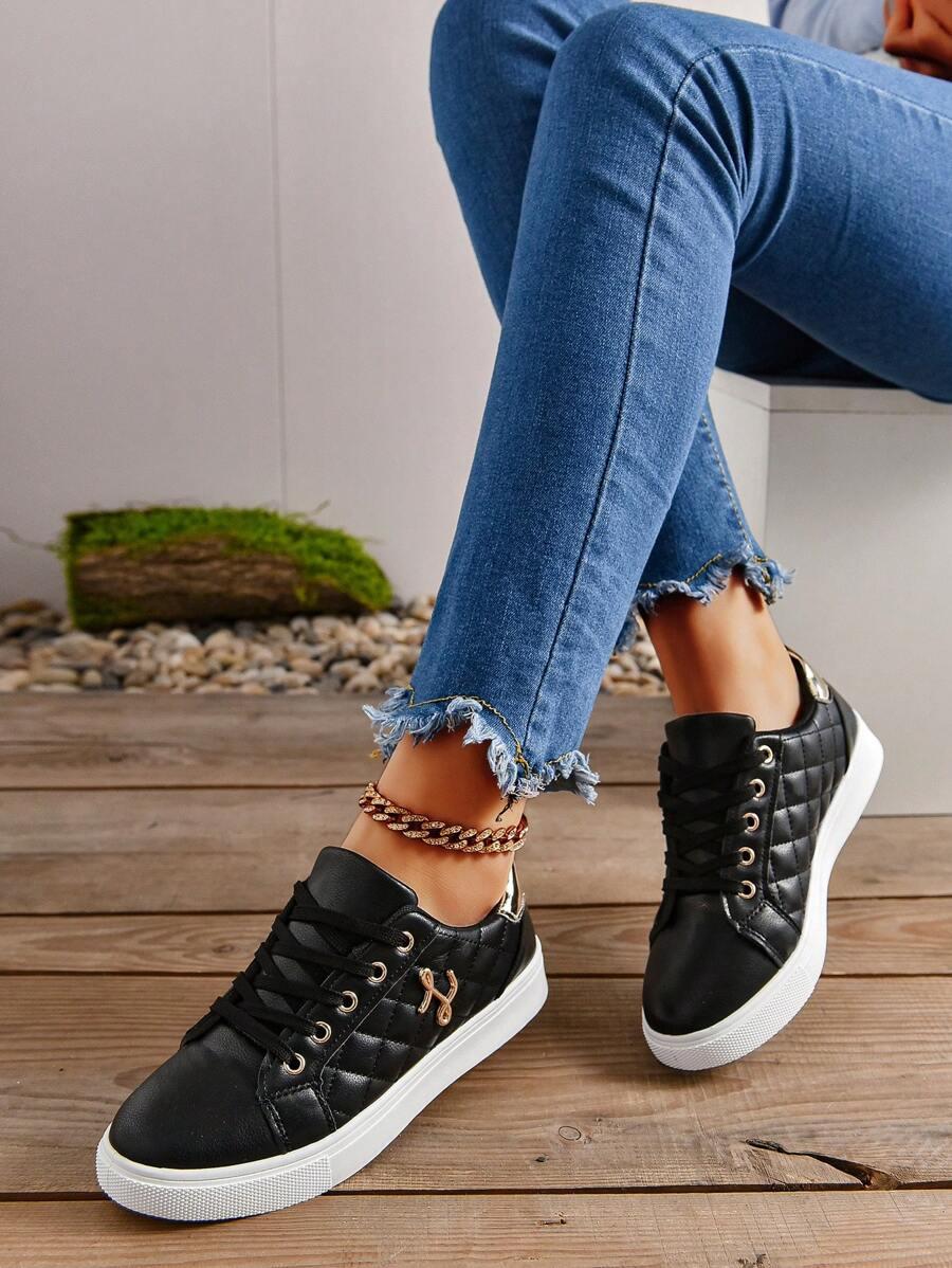 SHEIN CZARNE PIKOWANE SZNUROWANE TRAMPKI S06__39