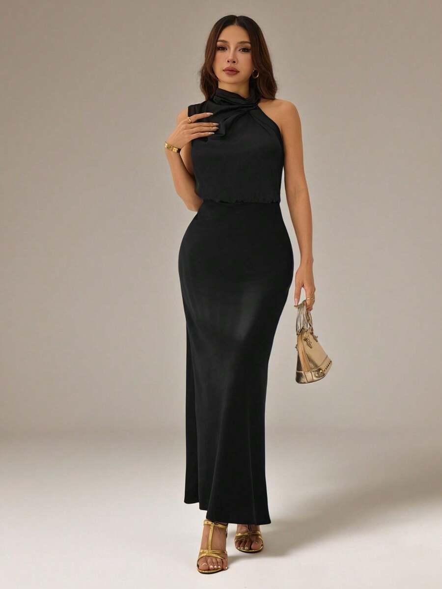 SHEIN CZARNA MAXI SUKIENKA S06__S