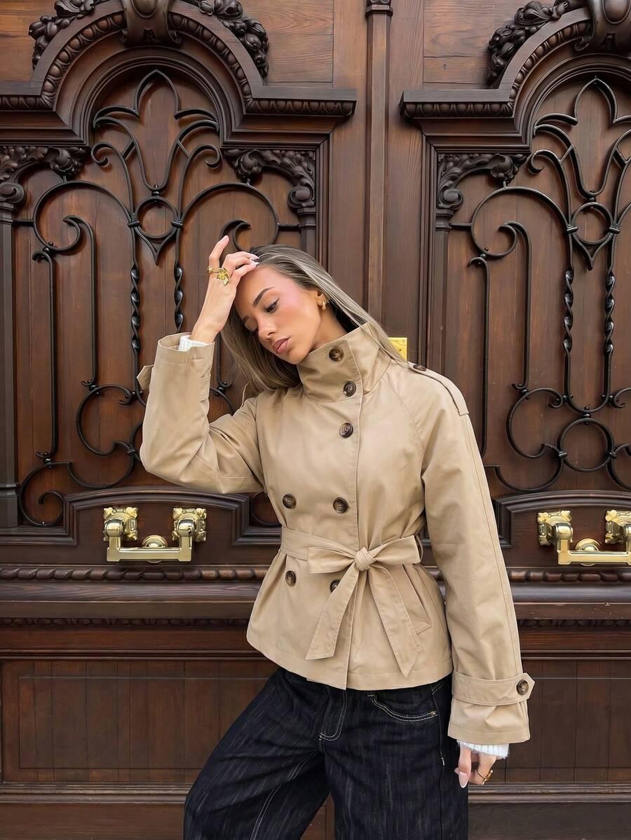 SHEIN BEŻOWY PŁASZCZ GUZIKI W01__S