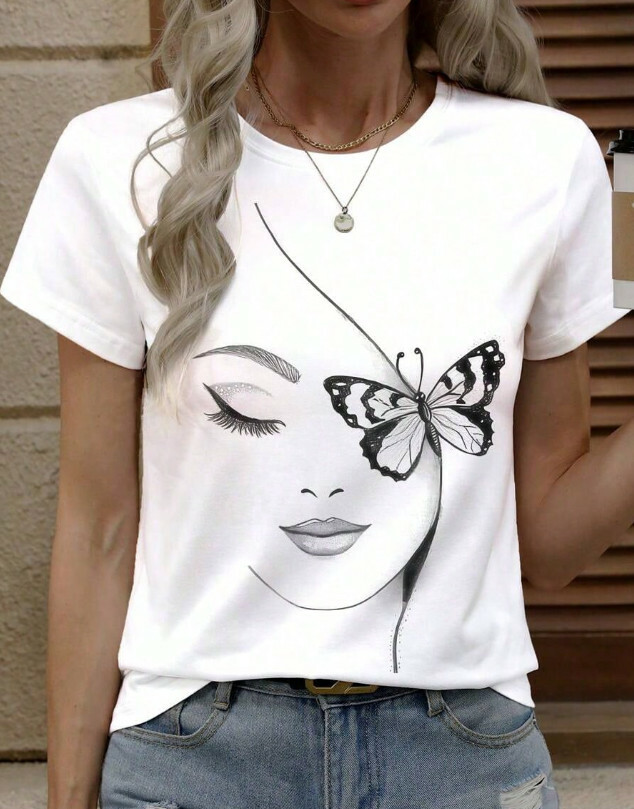 SHEIN BIAŁY T-SHIRT NADRUK PK01__46