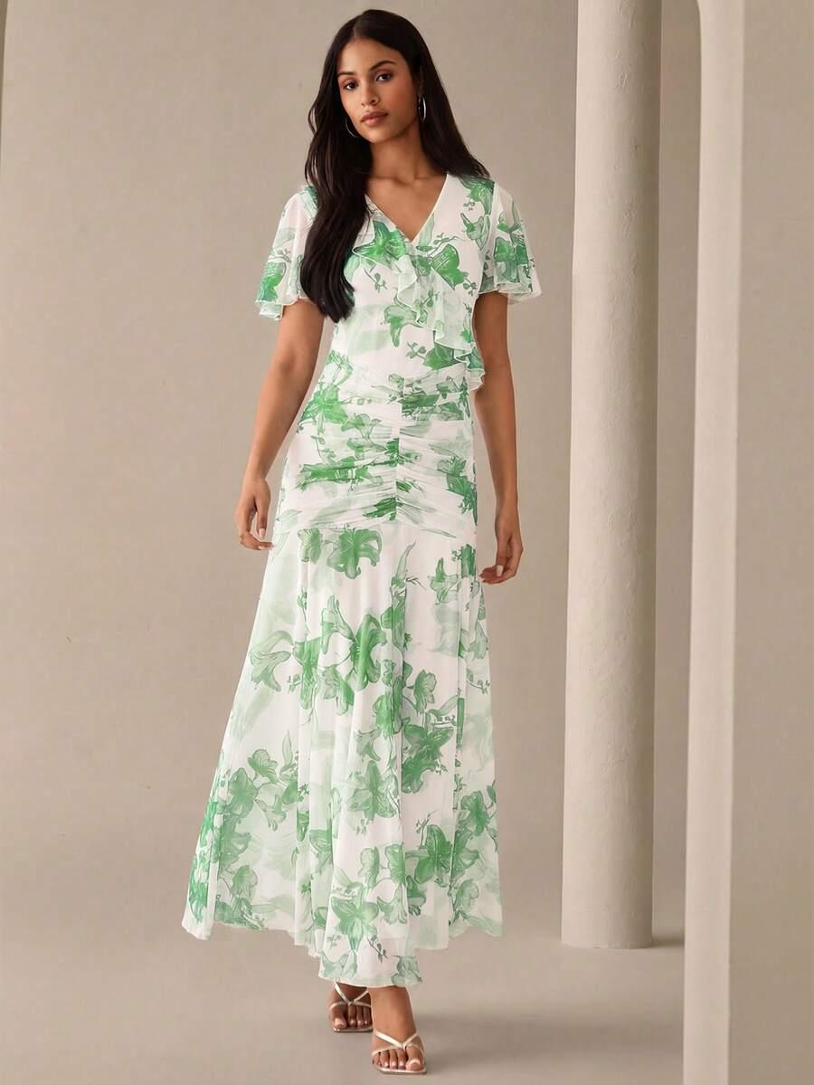 LILORA SUKIENKA MAXI KRÓTKI RĘKAW PRINT S06__M