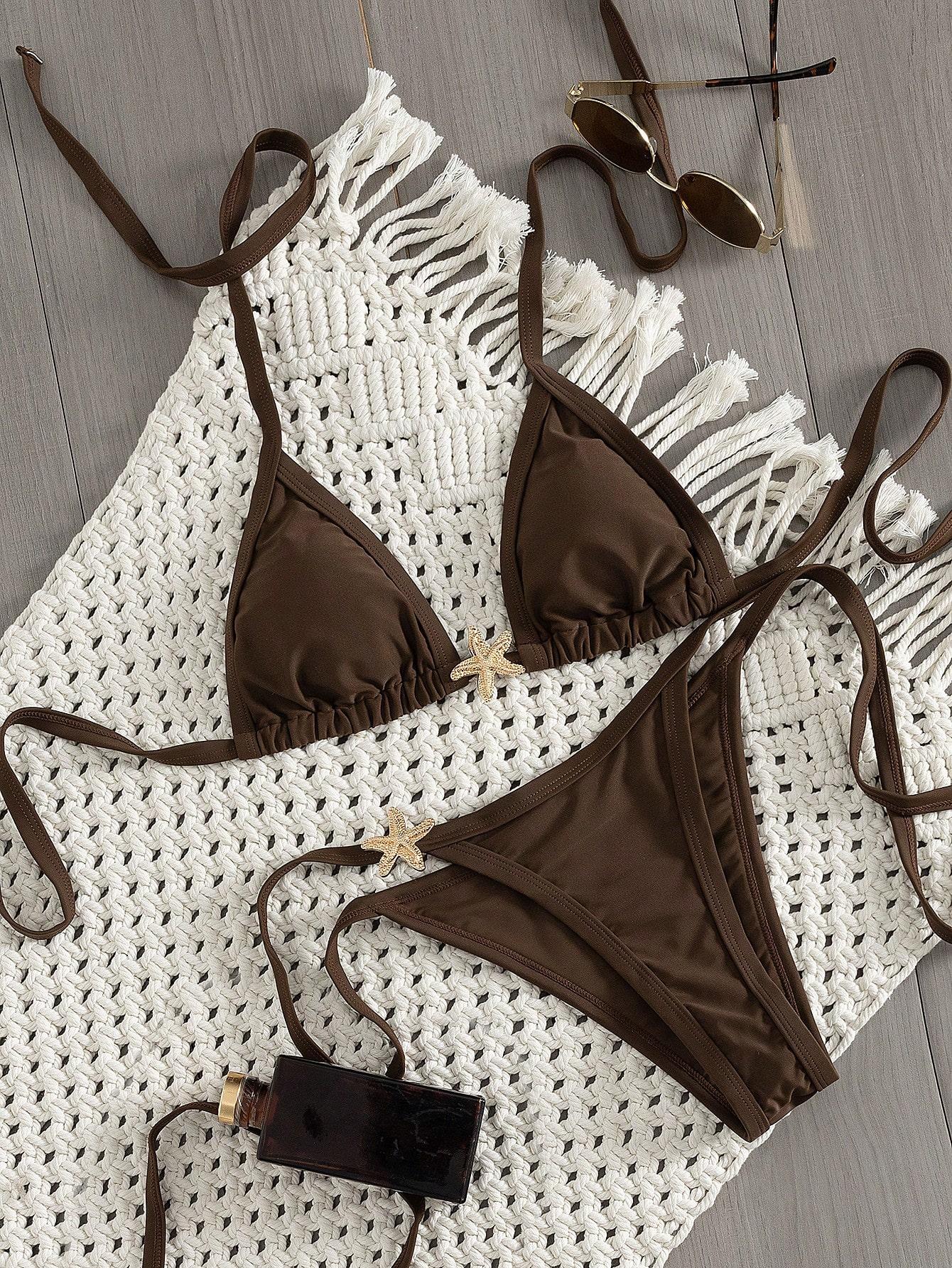 SHEIN BRĄZOWY DWUCZĘŚCIOWY STRÓJ KĄPIELOWY S09__XL