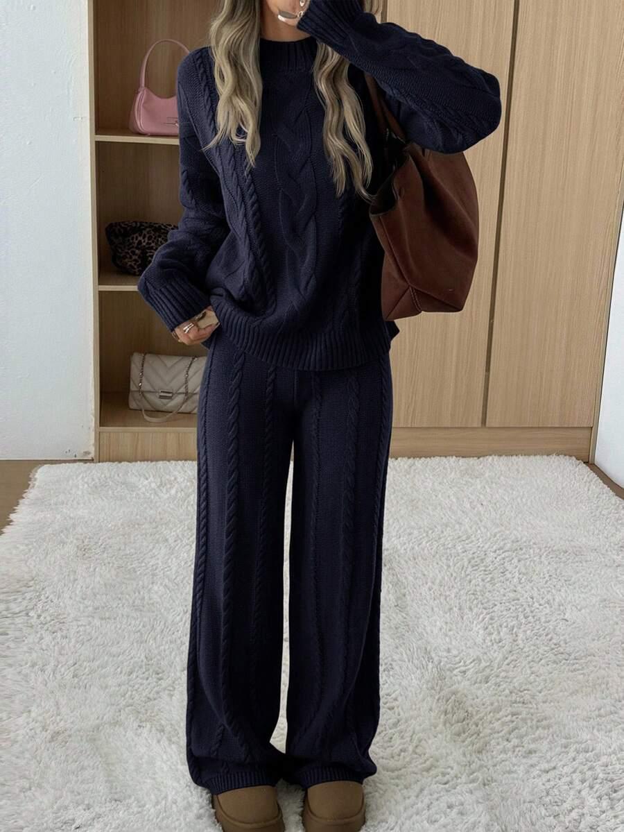 SHEIN DZIANINOWY KOMPLET SWETER SPODNIE S06__52
