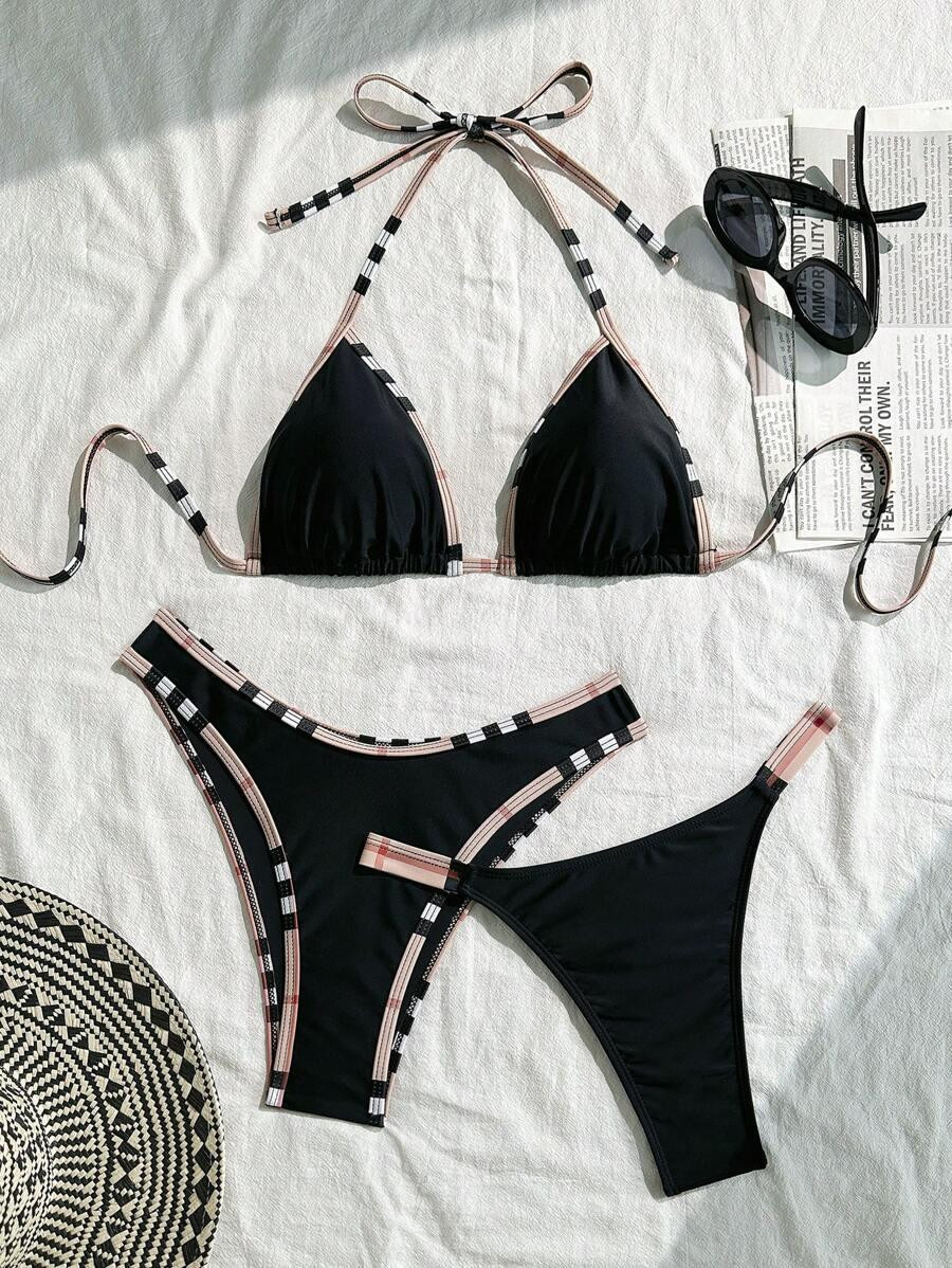 SHEIN TRZYCZĘŚCIOWY KOMPLET BIKINI KRATKA S09__S