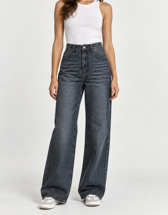SHEIN SPODNIE JEANS WIDE LEG KIESZENIE WYSOKI STAN PK01__XL