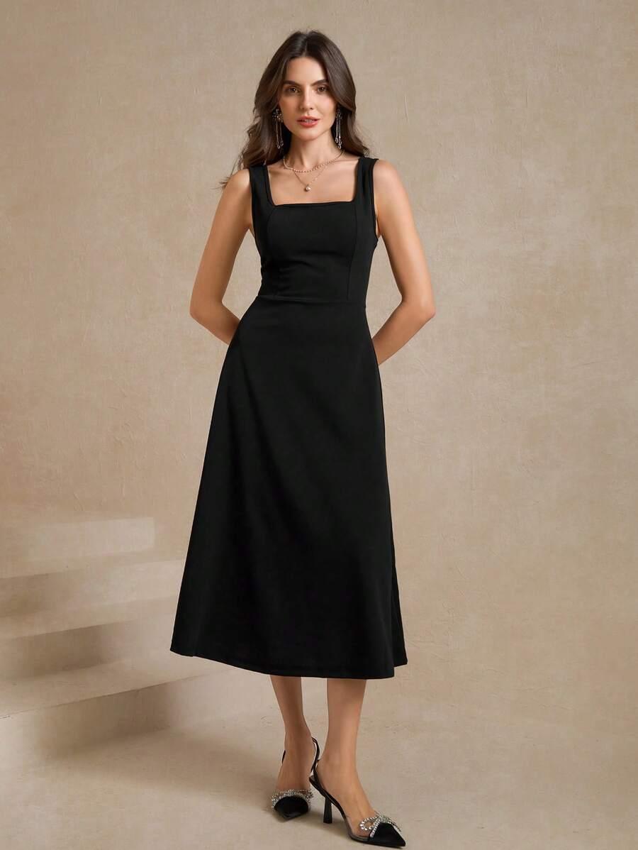 SHEIN CZARNA MIDI SUKIENKA S06__L