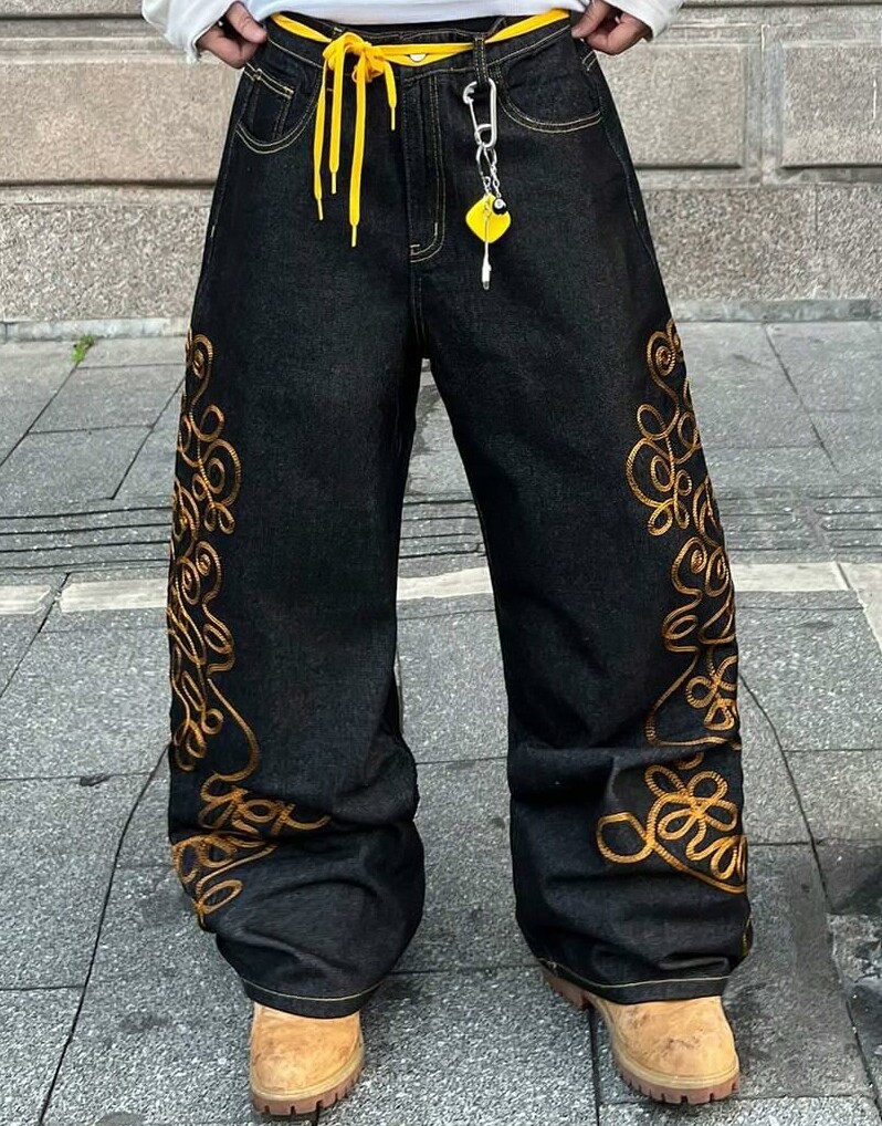 MANFINITY GRANATOWE SPODNIE JEANS ZDOBIENIE HAFT S06__S