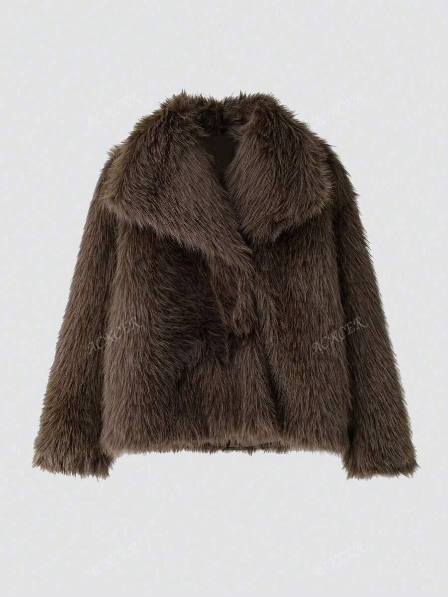 SHEIN BRĄZOWE SZTUCZNE FUTRO W01__S
