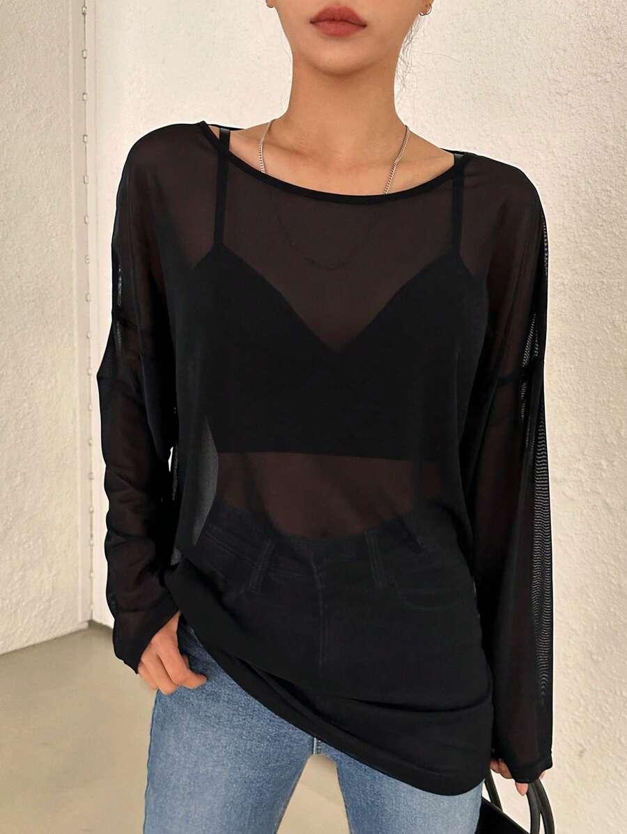 SHEIN CZARNA BLUZKA SIATECZKA S06__M