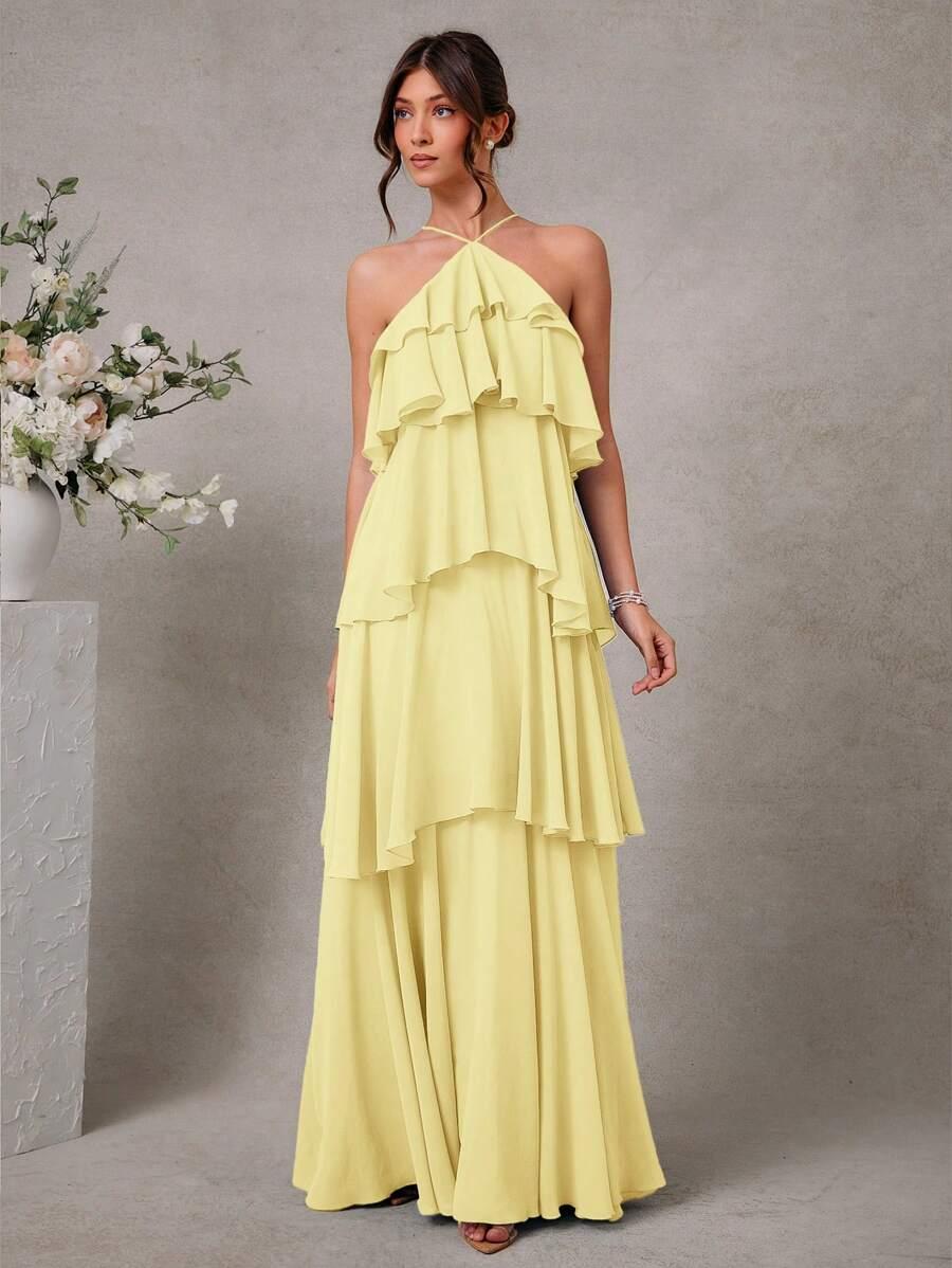 L'AMORAE ŻÓŁTA MAXI SUKIENKA ODKRYTE PLECY S06__S