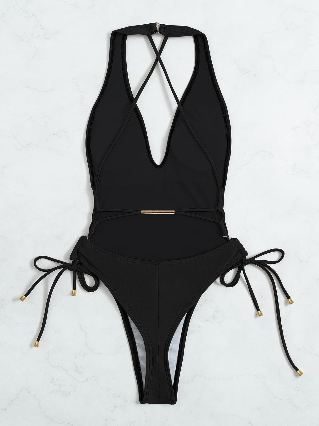 SHEIN CZARNY JEDNOCZĘŚCIOWY STRÓJ KĄPIELOWY S09__S