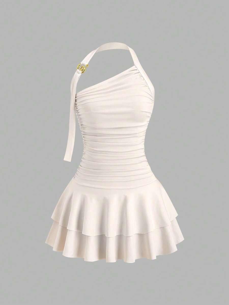 SHEIN BEŻOWA MINI SUKIENKA S06__L
