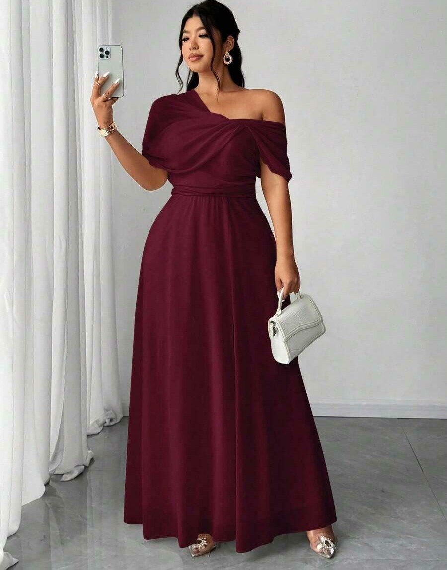 SHEIN MAXI SUKIENKA DEKOLT NA JEDNO RAMIĘ S06__50
