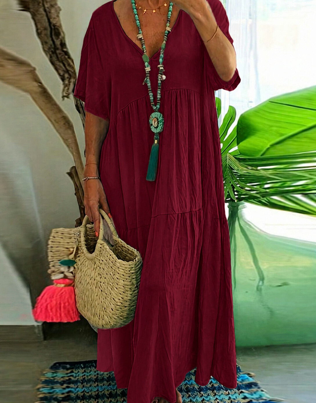 SHEIN BORDOWA MAXI SUKIENKA TEKSTURA PK01__48