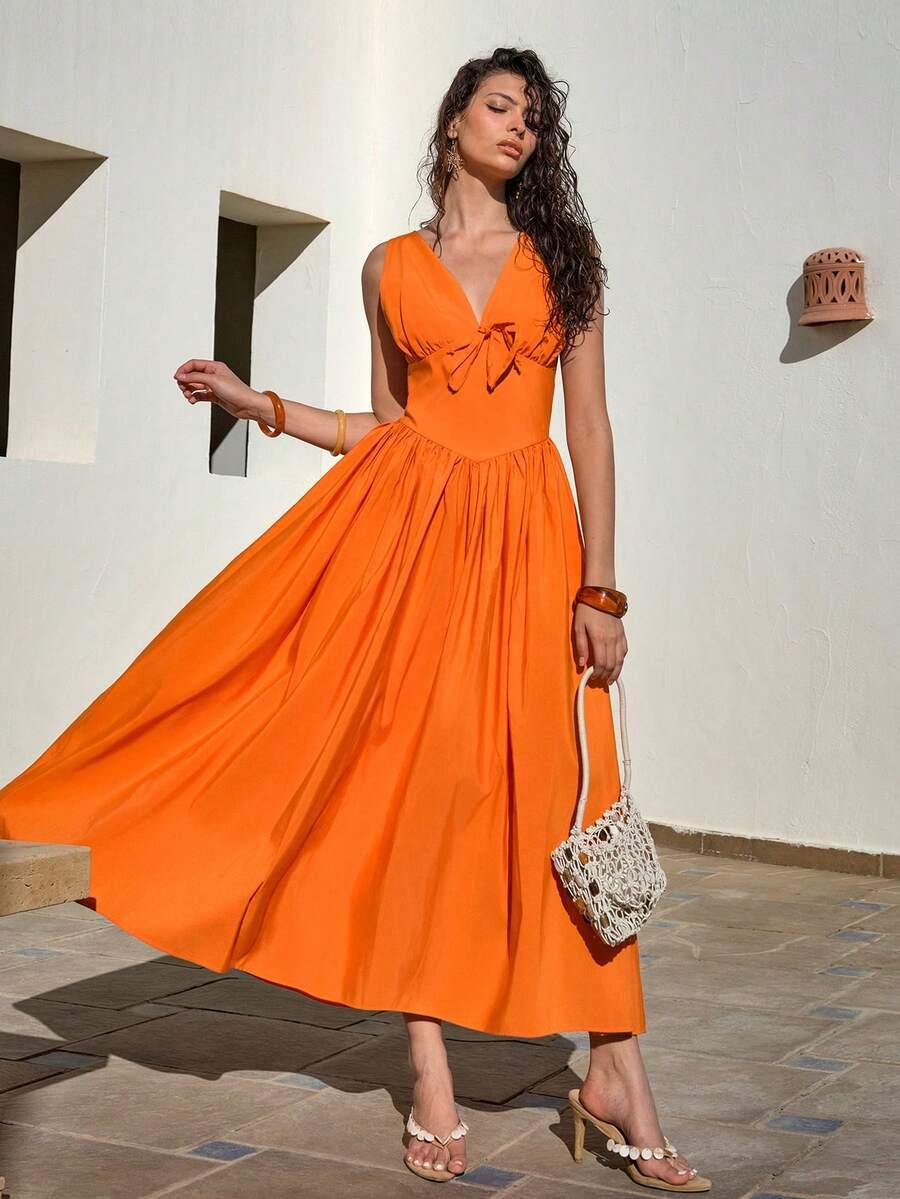 DELIZIA COLECTION POMARAŃCZOWA SUKIENKA BEZ RĘKAWÓW PK01__XL