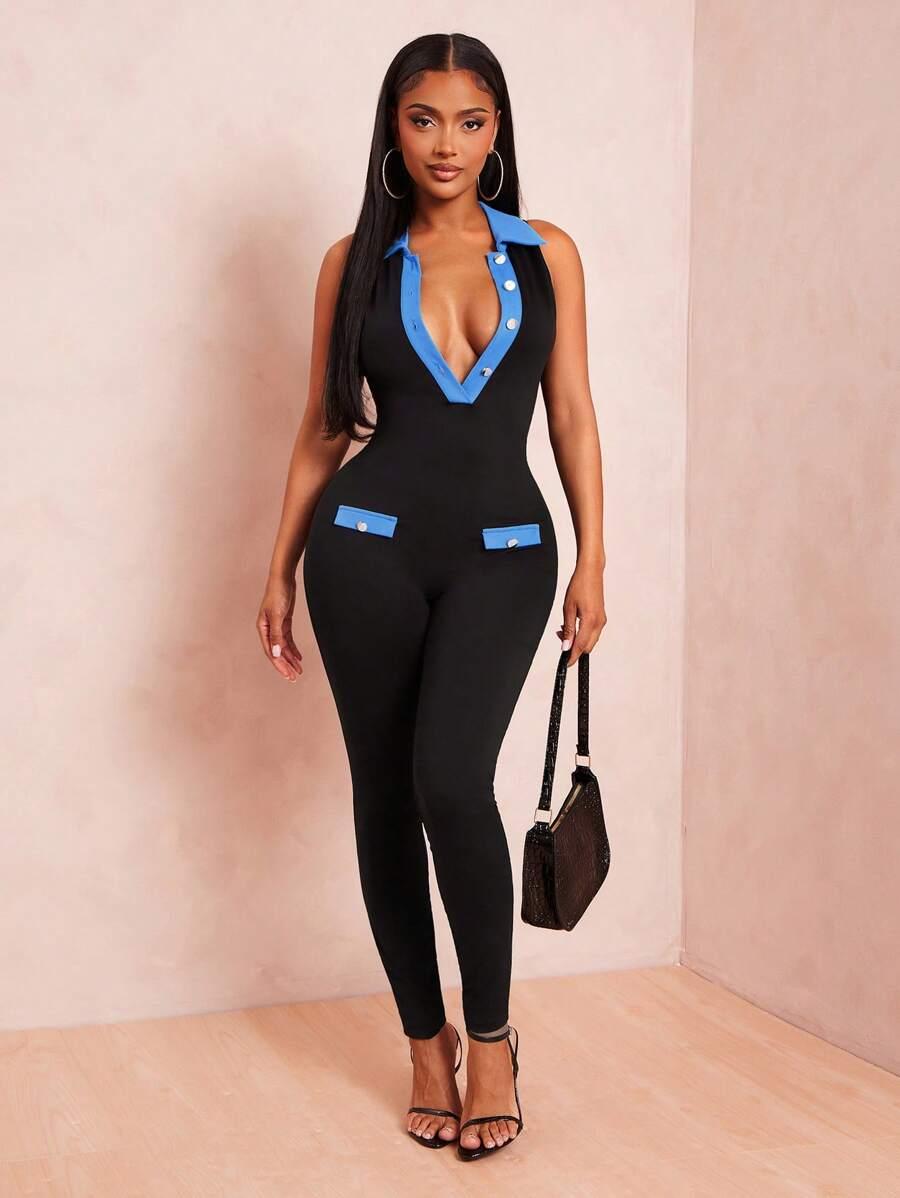 SHEIN CZARNY KOMBINEZON GUZIKI S06__XS