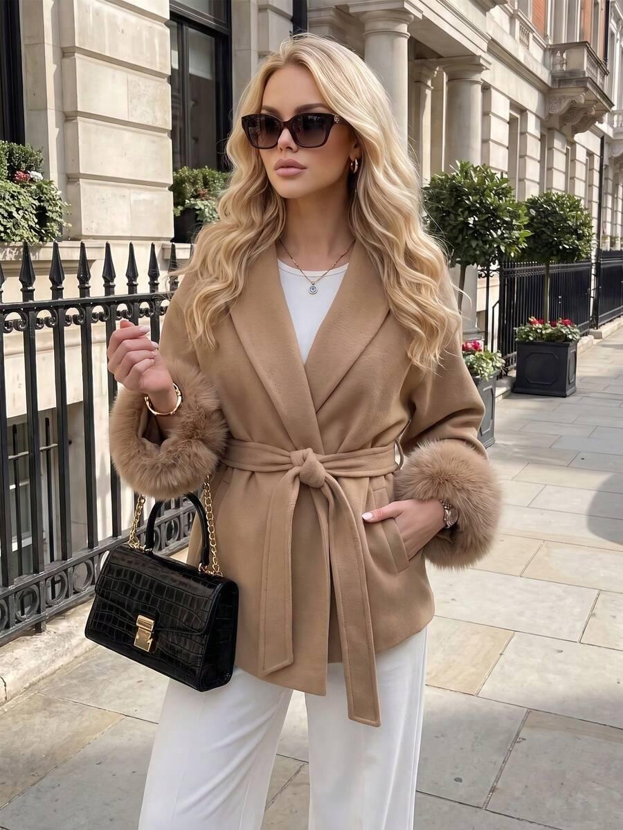 SHEIN BRĄZOWY KLASYCZNY PŁASZCZ W01__XS