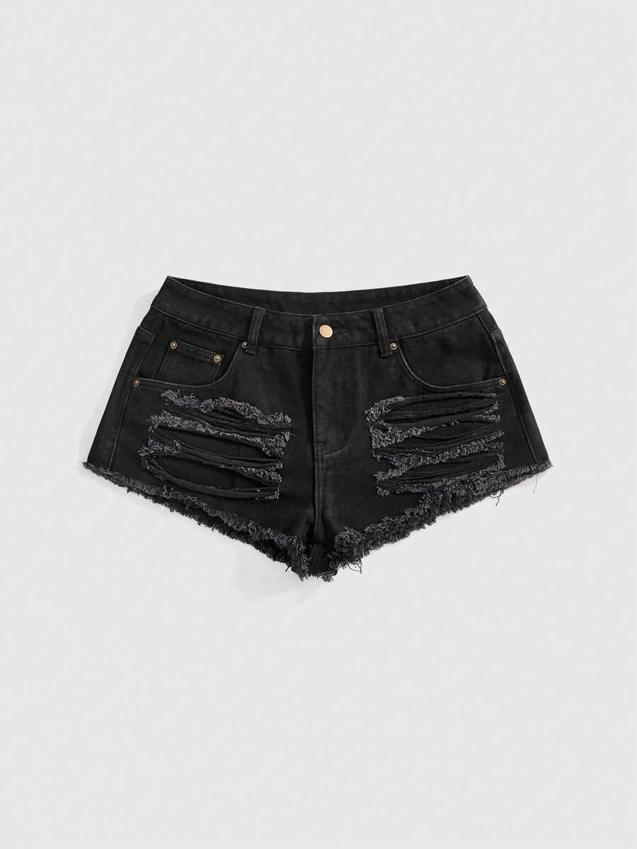 ROMWE CZARNE JEANSOWE SPODENKI S06__XS