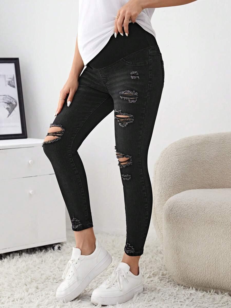 SHEIN CZARNE SPODNIE CIĄŻOWE JEANS S06__M