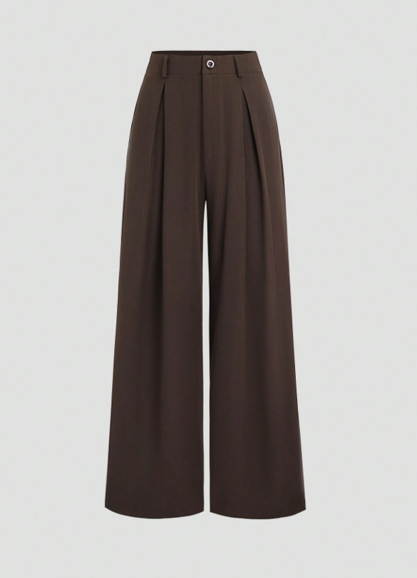 SHEIN BRĄZOWE PROSTE SPODNIE S06__46
