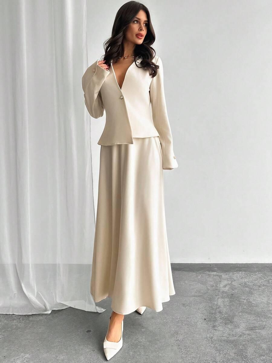 SHEIN BEŻOWA MAXI SPÓDNICA S06__M