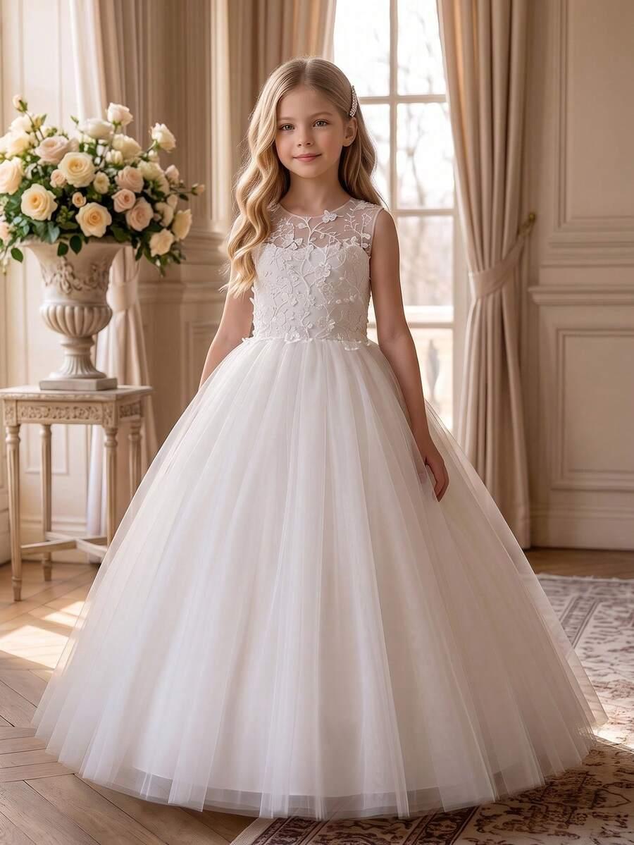 SHEIN BIAŁA MAXI SUKIENKA TIUL HAFT PK01__104-110