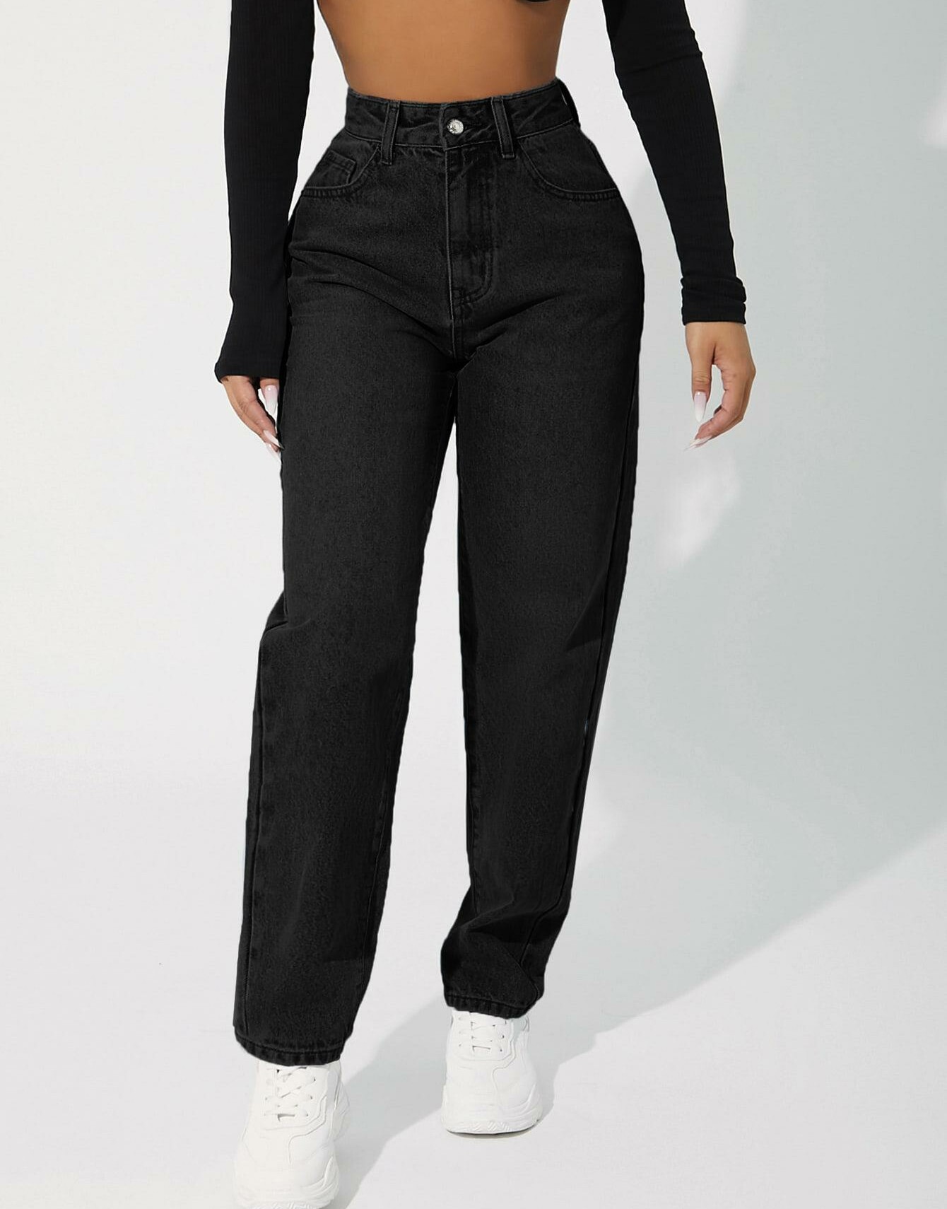 SHEIN CZARNE SPODNIE JEANS WYSOKI STAN PK01__L