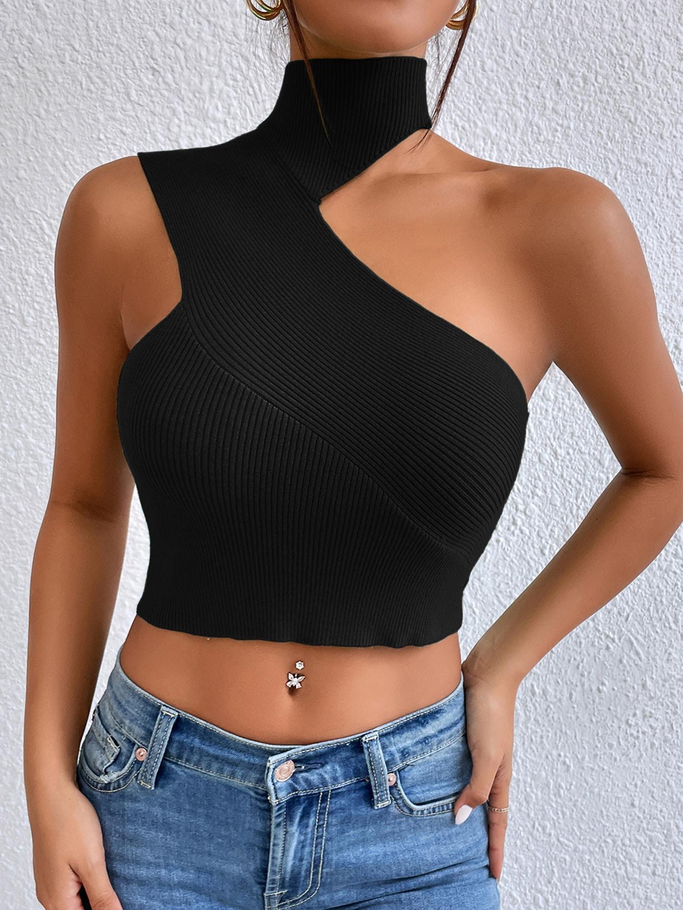 SHEIN CZARNY ASYMETRYCZNY TOP S06__M